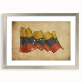 Textured abstract art print depicting a vibrant Venezuelan landscape on a framed silver mat, ideal for bedroom art.