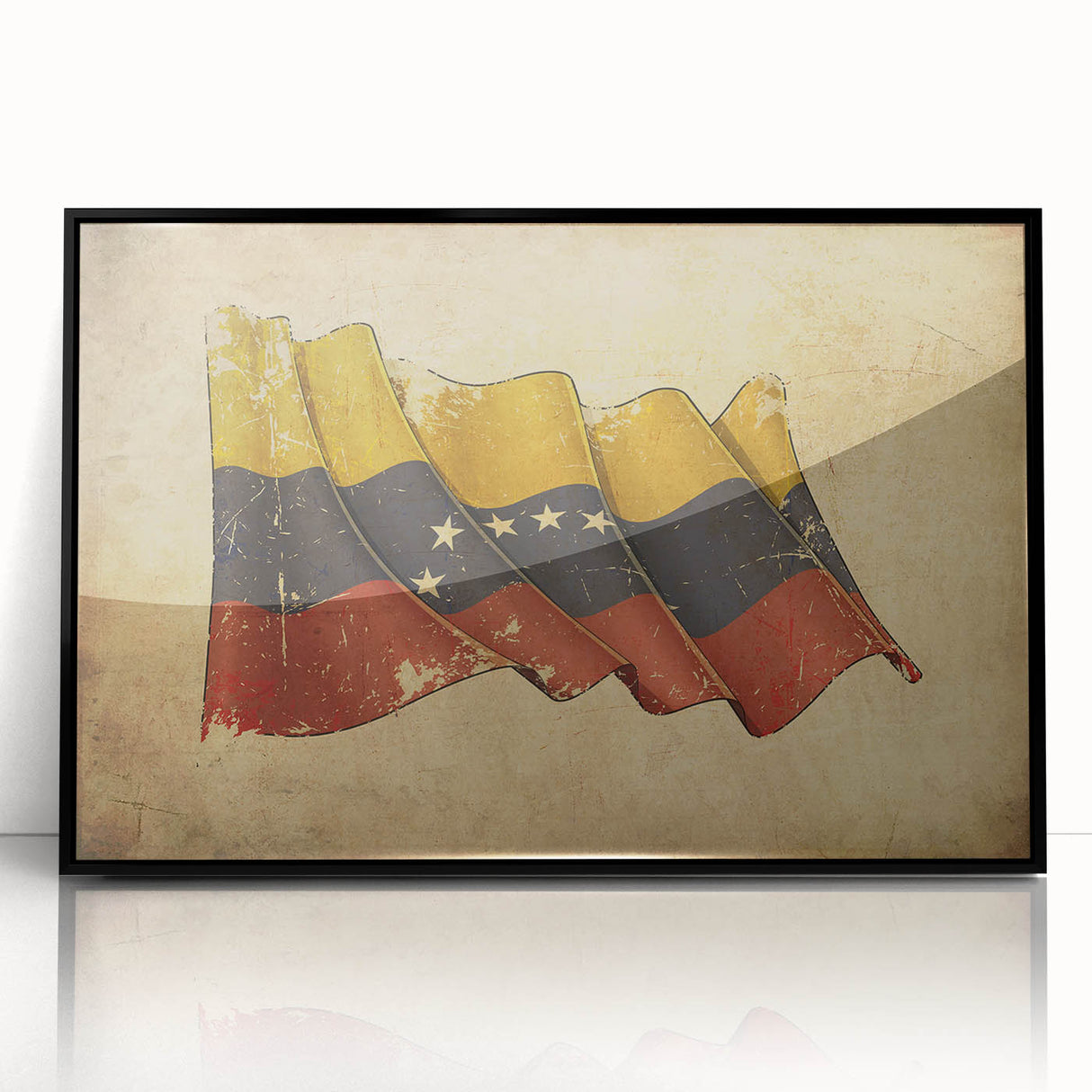 Large abstract wall art featuring a stylized Venezuelan landscape in muted earth tones on a framed acrylic panel.