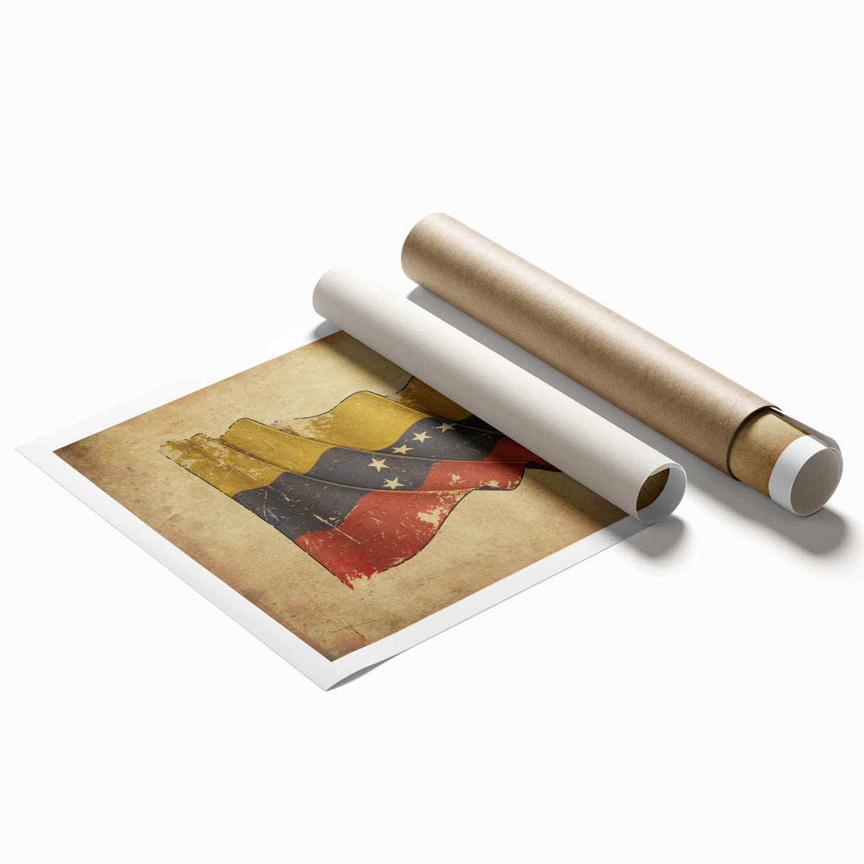 Extra large rolled print of a tranquil Venezuelan landscape with soft floral touches, ideal for classy bathroom wall art.