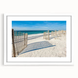 Abstract art print of a serene Alabama landscape in soft blue and green hues on a white matted frame.