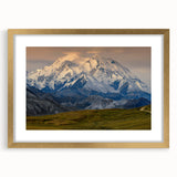 Extra large framed wall art of abstract Denali scenery in Alaska, featuring textured lines and cool gray tones.