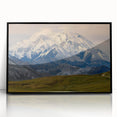 Large abstract wall art depicting Denali, Alaska, in muted earth tones on a framed acrylic panel.