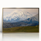 Framed acrylic print of Denali National Park in Alaska featuring muted earth tones, ideal for modern art wall decor.