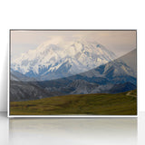Framed acrylic print of Denali, Alaska in muted earth tones, suitable for modern art wall decor.