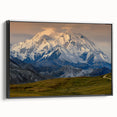Black and white landscape art painting of Denali, Alaska on framed canvas, suitable for bedroom wall decor.