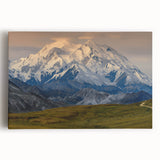 Black and white stretched canvas of Denali, Alaska, ideal for kitchen wall art or bedroom ambiance.
