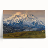 Black and white photo of Denali, Alaska on large stretched canvas, suitable for kitchen wall art.