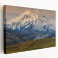Denali National Park landscape on large stretched canvas, featuring muted earth tones, ideal for kitchen wall art.