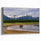 Landscape art painting of an Alaskan scene on framed canvas, featuring a palette of black and vibrant colors.