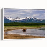Vintage poster art of an Alaska scenery in vibrant colors on an extra large framed canvas, ideal for living room decor.