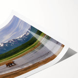 Extra large wall art featuring line art flowers in muted earth tones on a rolled canvas.