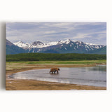 Black and white stretched canvas featuring a serene Alaskan landscape, ideal for kitchen wall art.