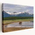 Alaskan landscape on a stretched canvas, featuring muted earth tones, ideal for kitchen wall art.