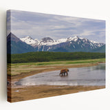 Alaskan landscape on a stretched canvas, featuring muted earth tones, ideal for kitchen wall art.
