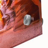 Large abstract depiction of Antelope Canyon in Arizona on acrylic glass, with rich orange and red tones.