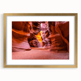 Extra large abstract art print of Antelope Canyon in Arizona, featuring textured earth tones on a framed canvas.