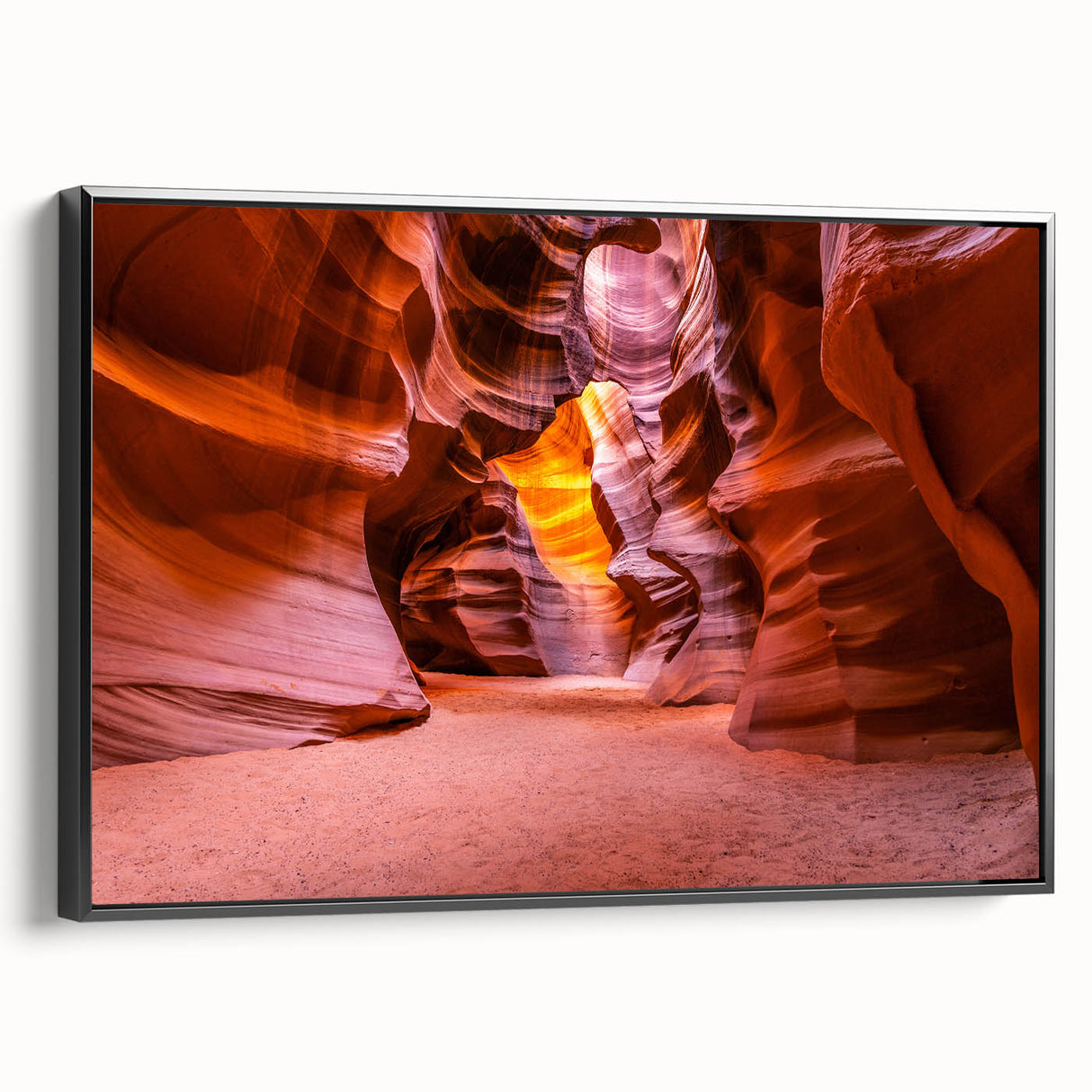 Black and white framed canvas of Arizona's Antelope Canyon landscape, ideal for bedroom wall art.