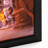 Close-up of textured black wall art featuring a colorful Antelope Canyon scene on a framed canvas.