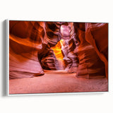 Vintage poster art of Antelope Canyon in vibrant red and orange tones, framed canvas, suitable for large living room walls.