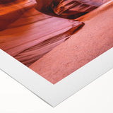 Art deco poster of Antelope Canyon in muted orange and red tones on rolled canvas, suitable for dining room wall art.