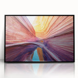 Large abstract wall art of Coyote Buttes in Arizona, rendered in earthy tones on a black-framed acrylic.