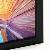 Extra large framed canvas of textured Arizona Coyote Buttes scenery in black with colorful accents.