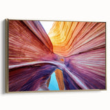 Framed canvas wall art depicting the Coyote Buttes in Arizona, with earthy tones, ideal for bedroom decor.