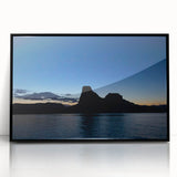 Large abstract wall art of Lake Powell in muted blue and gray tones on framed acrylic, suitable for modern art wall decor.