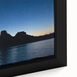 Extra large framed canvas of Lake Powell with textured, colorful art on a black background, ideal for living room decor.