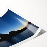 Extra large wall art of Lake Powell, Arizona, in vibrant blue and earth tones on rolled canvas.