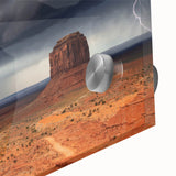 Mid-century modernist art of Monument Valley in muted earth tones on acrylic glass, ideal for dining room art.