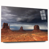 Large abstract depiction of Arizona's Monument Valley in muted earth tones on acrylic glass.