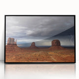 Large abstract wall art depicting Monument Valley in muted earth tones on a framed acrylic, ideal for modern art wall decor.