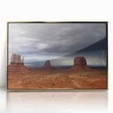 Mid-century modernist style large art print of Monument Valley in muted earth tones on framed acrylic.