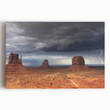Black and white large art print of Monument Valley on stretched canvas, suitable for kitchen wall art.