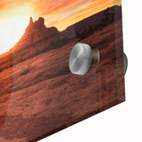 Large abstract wall art depicting Sedona, Arizona in muted earth tones on acrylic glass, ideal for dining room ambiance.