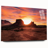 Large abstract depiction of Sedona landscape on acrylic glass, in earthy red and orange tones.