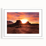 Abstract art print of Sedona landscape in muted earth tones on a framed white mat, suited for dining room or bedroom decor.