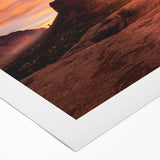 Art deco poster of Sedona landscape in muted earth tones on rolled canvas, suitable for dining room wall art.