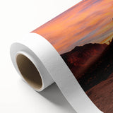 Art Deco style poster depicting the Sedona, Arizona landscape in soft orange and red tones on rolled canvas.