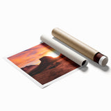 Red rock formations under a clear blue sky in Sedona on a rolled canvas print, suitable for large living room wall art.