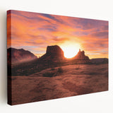 Red rock formations of Sedona on a stretched canvas, with vivid red and orange tones, suitable for kitchen wall art.