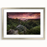 Textured art print of an abstract Arkansas scenery in muted earth tones on a framed silver mat, suitable for bedroom art.