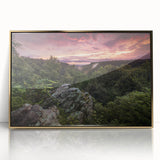 Acrylic print of Arkansas scenery with golden hues in a mid-century modernist style, suitable for modern art wall decor.