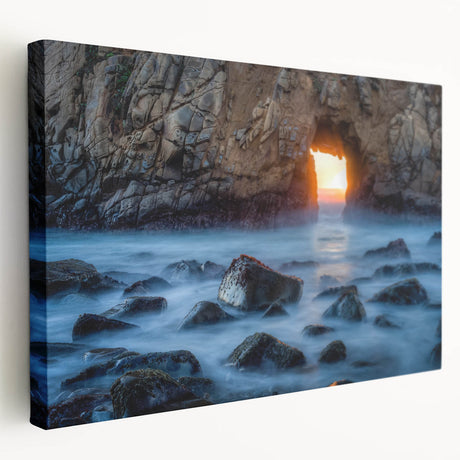 Large canvas print of Big Sur coastline with muted earth tones, ideal for kitchen wall art.