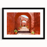 Extra large colorful art print of abstract Catalina scenery in textured style, framed in black, ideal for living room decor.