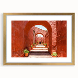 Extra large abstract art print of California's Catalina scenery in gold frame, suitable for living room decor.