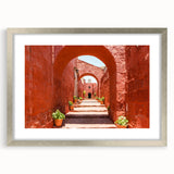 Textured abstract art print of Catalina, California in a silver frame with mat, ideal for bedroom wall decor.