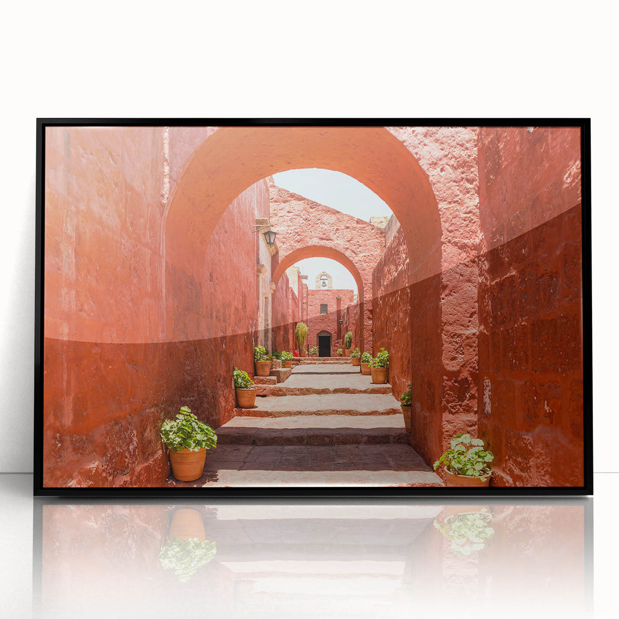Large abstract wall art depicting Catalina, California in muted blue tones on a black framed acrylic.