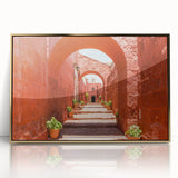 Mid-century modernist acrylic print of Catalina, California in muted gold tones, ideal for modern art wall decor.